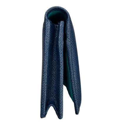 BVLGARI Grained Calf BVLGARI BVLGARI Long Wallet Wallet Dark Blue (exterior), Turquoise (interior) Silver Hardware NJ167
