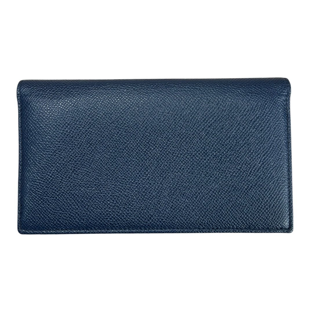 BVLGARI Grained Calf BVLGARI BVLGARI Long Wallet Wallet Dark Blue (exterior), Turquoise (interior) Silver Hardware NJ167