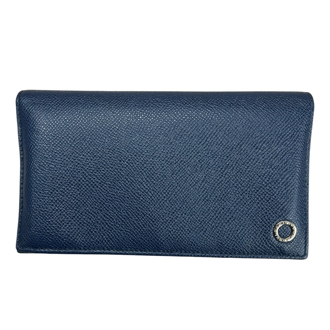 BVLGARI Grained Calf BVLGARI BVLGARI Long Wallet Wallet Dark Blue (exterior), Turquoise (interior) Silver Hardware NJ167