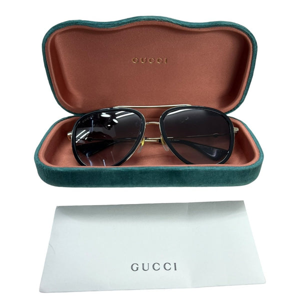 GUCCI Metal/Acetate GG0908S Black/Gold with Grey Gradient Lenses Gold-tone Hardware NJ172