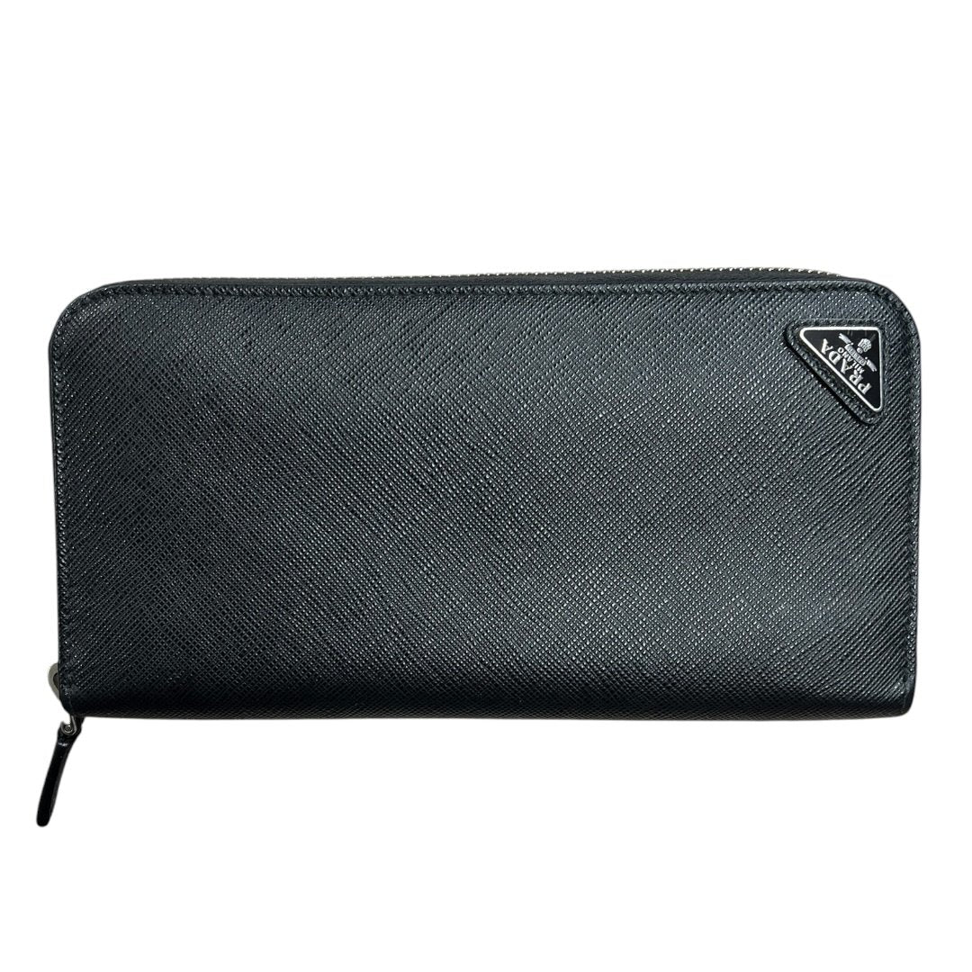 PRADA Saffiano Leather Saffiano Leather Zip-Around Wallet Wallet Black Silver Hardware PR217