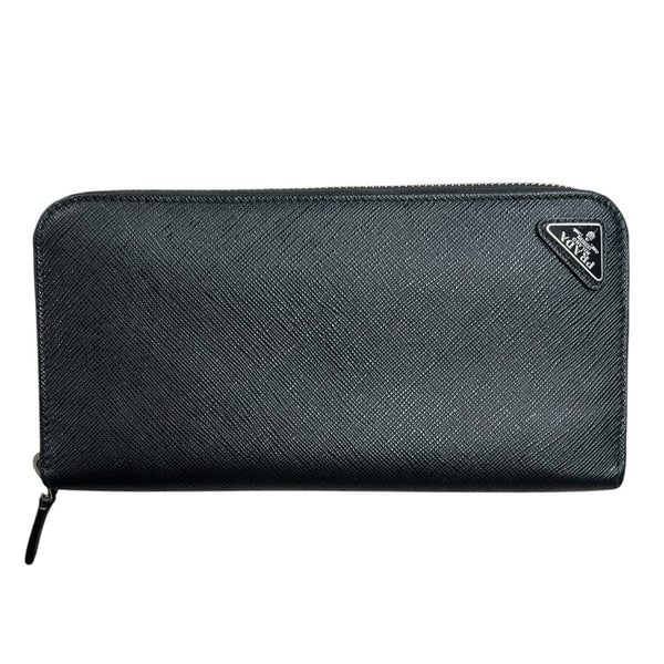 PRADA Saffiano Leather Saffiano Leather Zip-Around Wallet Wallet Black Silver Hardware PR217