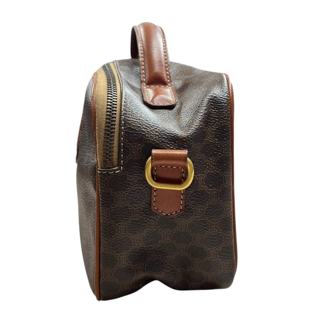 CELINE Macadam Canvas Macadam Vanity Bag Top Handle Bag Brown Gold-tone Hardware Ce228