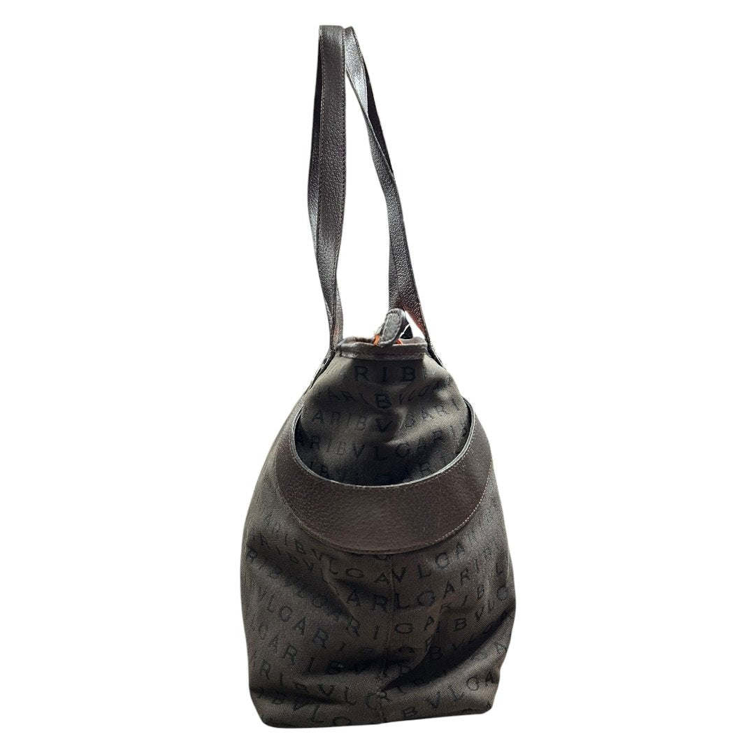 BVLGARI Jacquard Canvas, Leather BVLGARI Logo Canvas Tote Tote Charcoal Grey, Brown, Orange Silver Hardware BV54