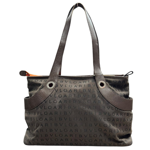 BVLGARI Jacquard Canvas, Leather BVLGARI Logo Canvas Tote Tote Charcoal Grey, Brown, Orange Silver Hardware BV54