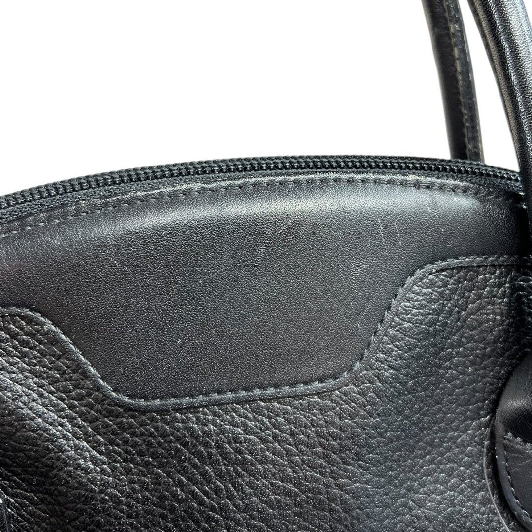 BURBERRY Pebbled Leather Dome Handbag Handbag Black Gold Hardware BU1039