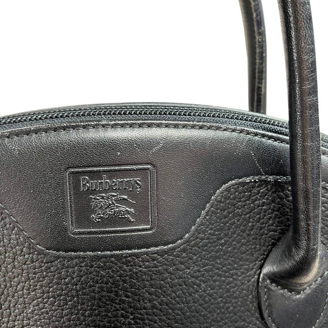 BURBERRY Pebbled Leather Dome Handbag Handbag Black Gold Hardware BU1039