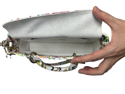 Christian Dior Printed Leather Tropical Print Top Handle Bag Handbag White, Multi-color Silver Hardware JU218