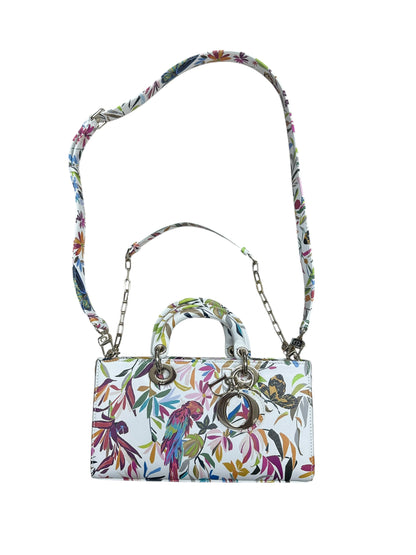Christian Dior Printed Leather Tropical Print Top Handle Bag Handbag White, Multi-color Silver Hardware JU218