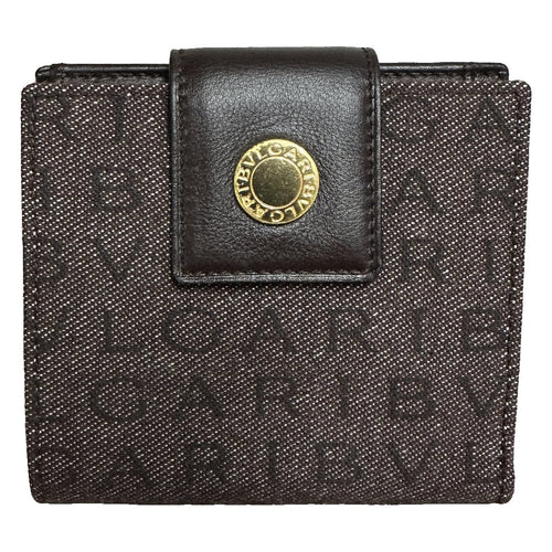 BVLGARI Canvas Wallet Brown Gold Hardware bv68
