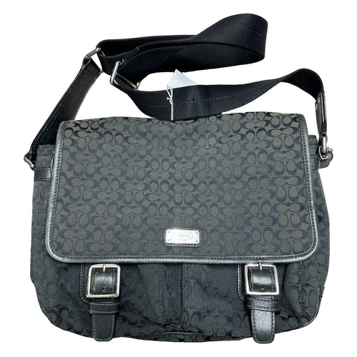 coach Signature Canvas Shoulder Bag Black Silver Hardware co30