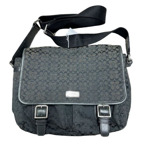 coach Signature Canvas Shoulder Bag Black Silver Hardware co30