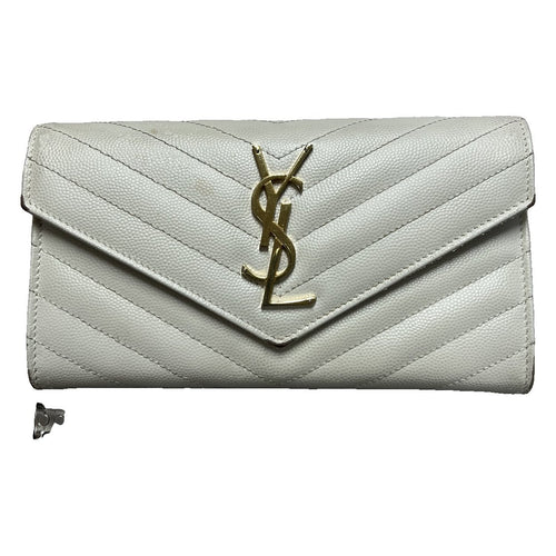 Yves Grain de Poudre Leather Monogram Continental Wallet Wallet Cream Gold Hardware Yv161