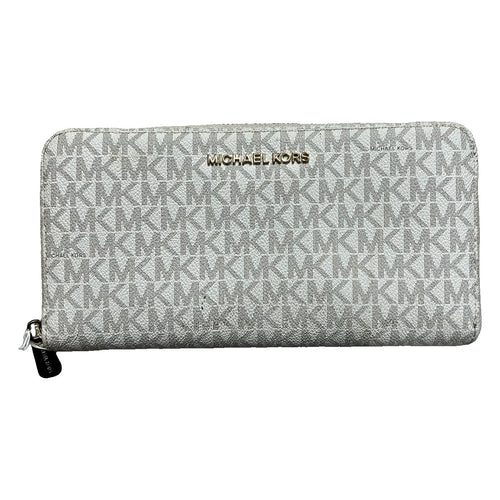 MichaelKors Coated Canvas Jet Set Travel Wallet White, Beige, Brown Gold Hardware Mi21