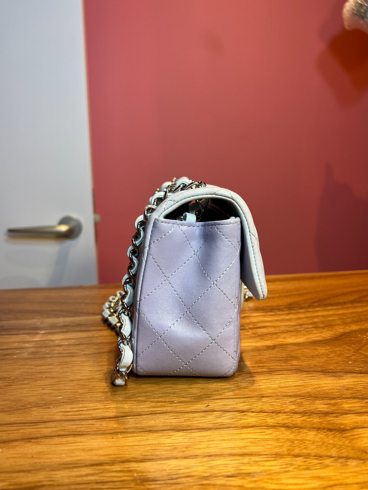 CHANEL Lambskin Classic Flap Shoulder Bag Iridescent Light Blue/Lavender Silver Hardware Ch2286