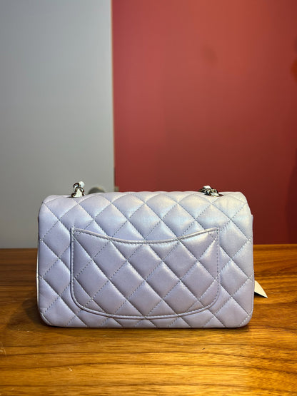 CHANEL Lambskin Classic Flap Shoulder Bag Iridescent Light Blue/Lavender Silver Hardware Ch2286