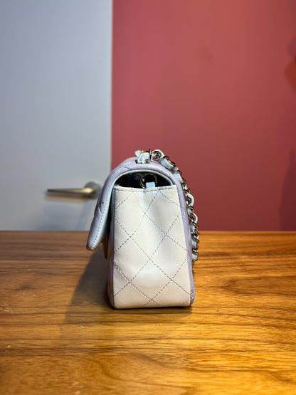 CHANEL Lambskin Classic Flap Shoulder Bag Iridescent Light Blue/Lavender Silver Hardware Ch2286