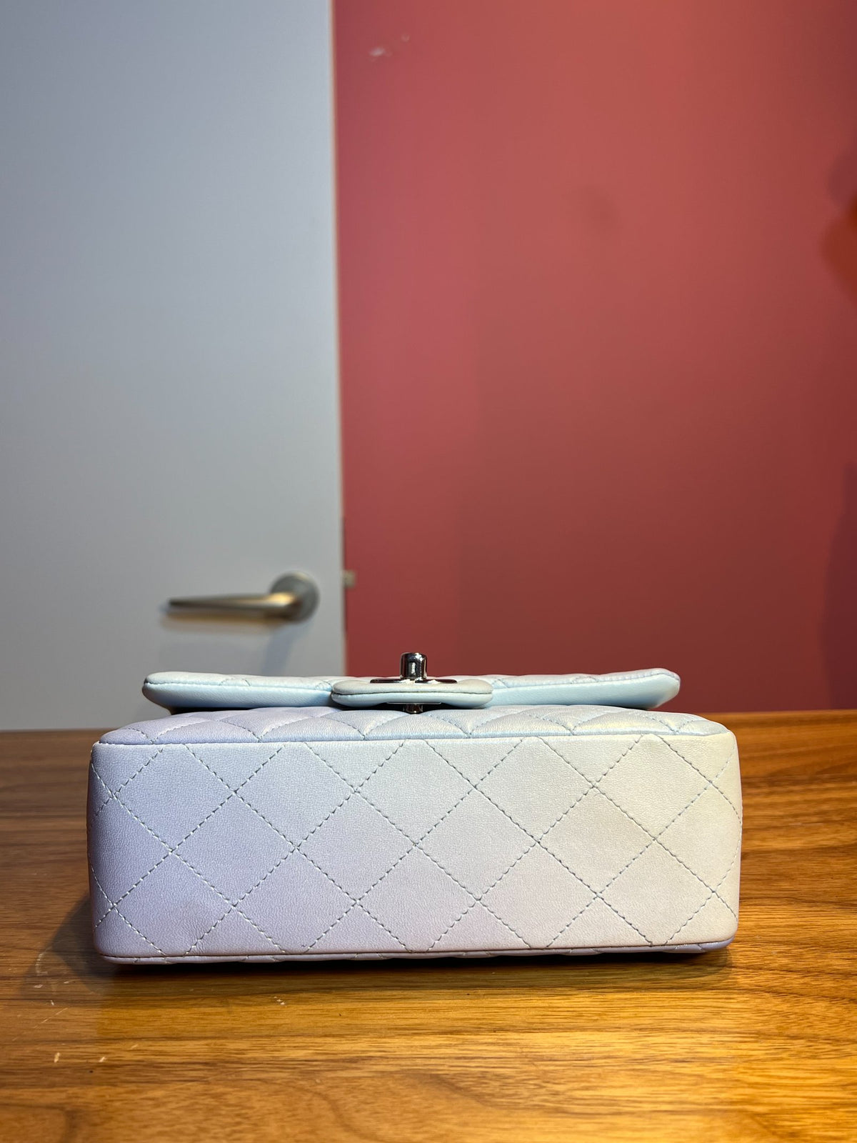 CHANEL Lambskin Classic Flap Shoulder Bag Iridescent Light Blue/Lavender Silver Hardware Ch2286