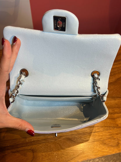 CHANEL Lambskin Classic Flap Shoulder Bag Iridescent Light Blue/Lavender Silver Hardware Ch2286