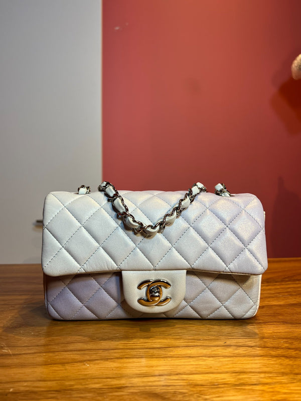 CHANEL Lambskin Classic Flap Shoulder Bag Iridescent Light Blue/Lavender Silver Hardware Ch2286