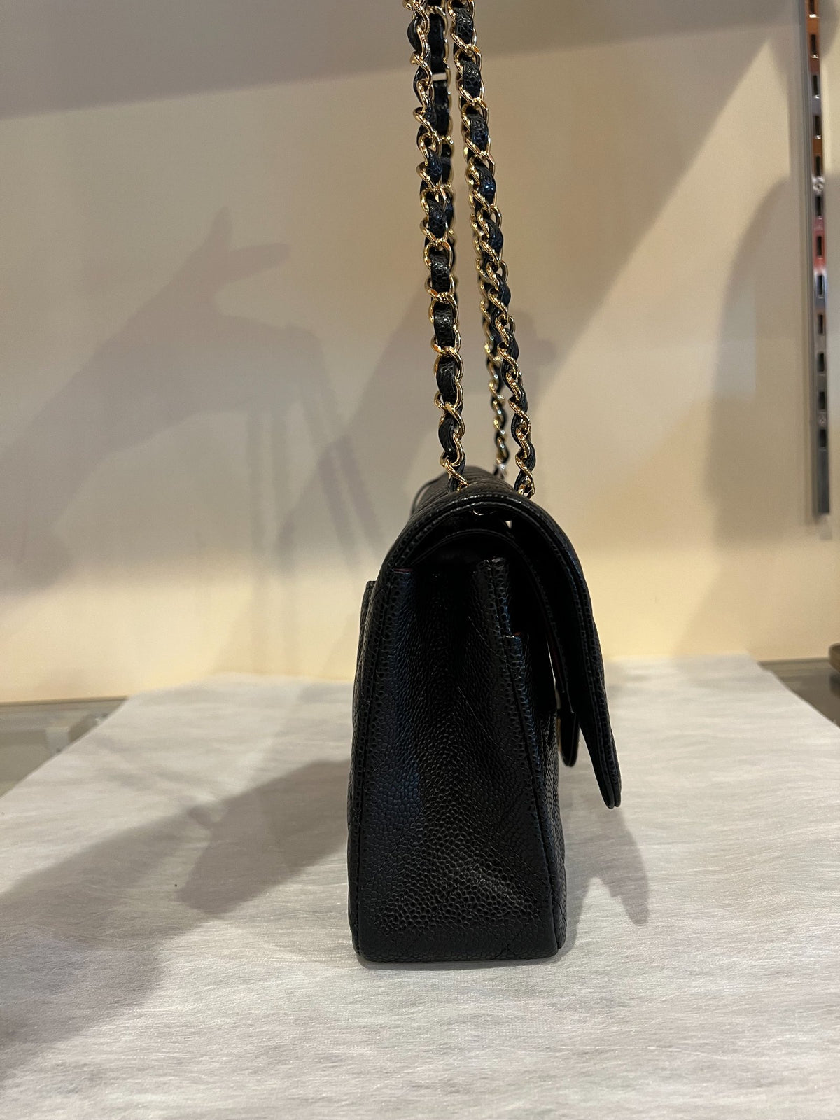 CHANEL Caviar Leather Classic Flap Shoulder Bag Black Gold Hardware Ch2266