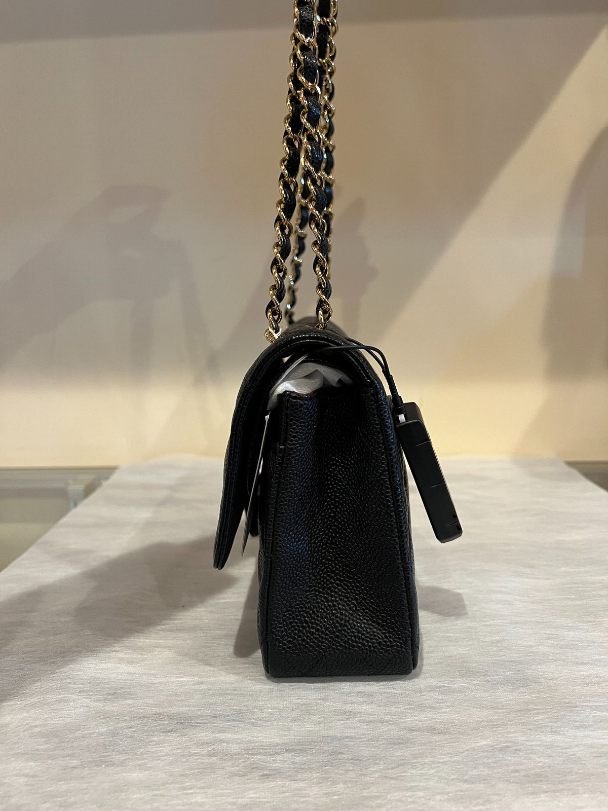 CHANEL Caviar Leather Classic Flap Shoulder Bag Black Gold Hardware Ch2266