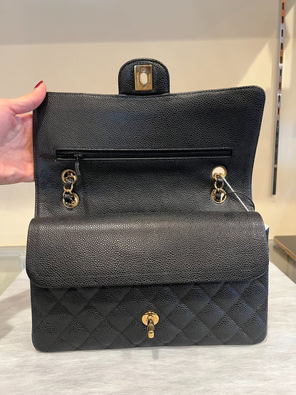 CHANEL Caviar Leather Classic Flap Shoulder Bag Black Gold Hardware Ch2266