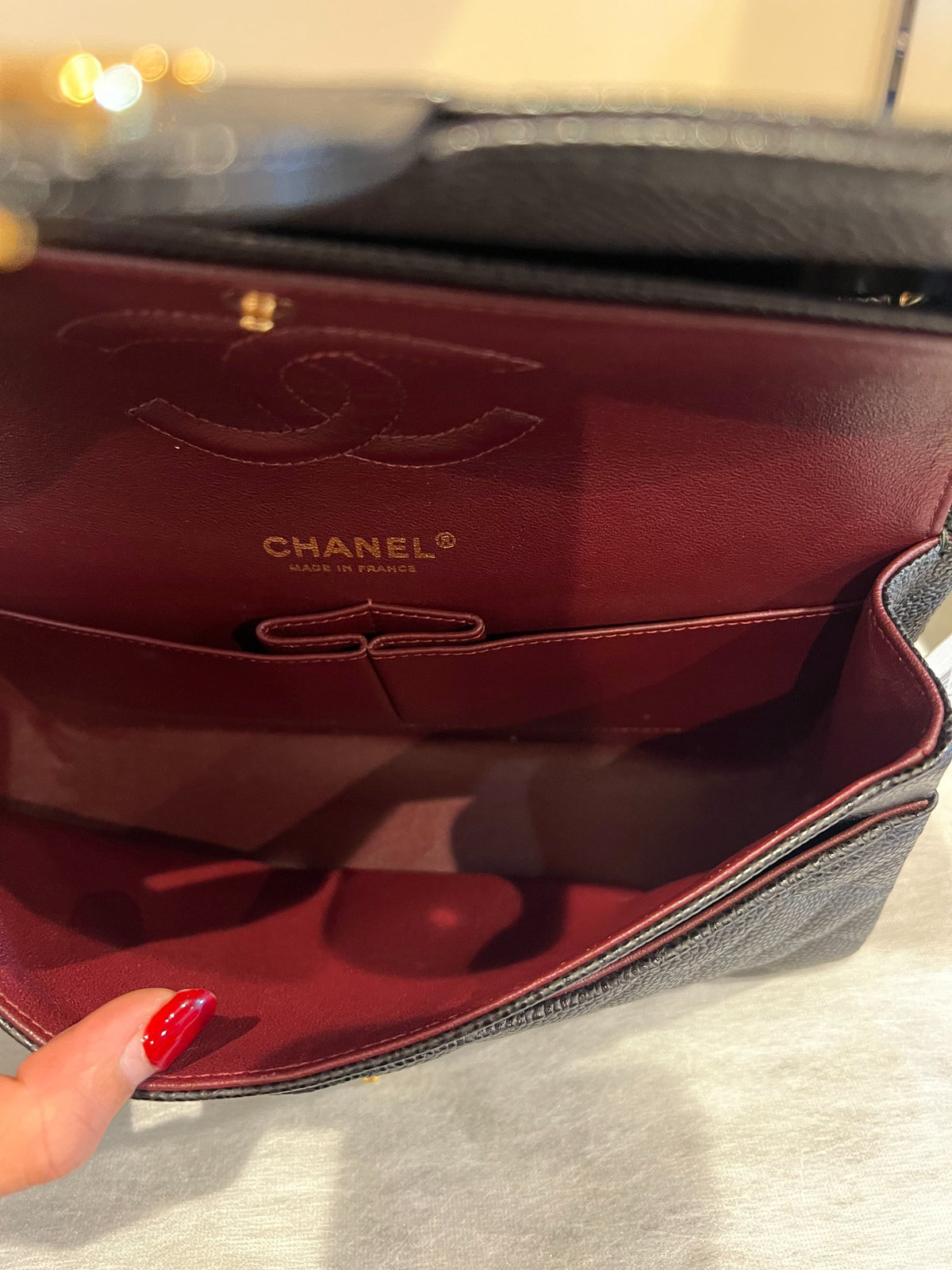 CHANEL Caviar Leather Classic Flap Shoulder Bag Black Gold Hardware Ch2266