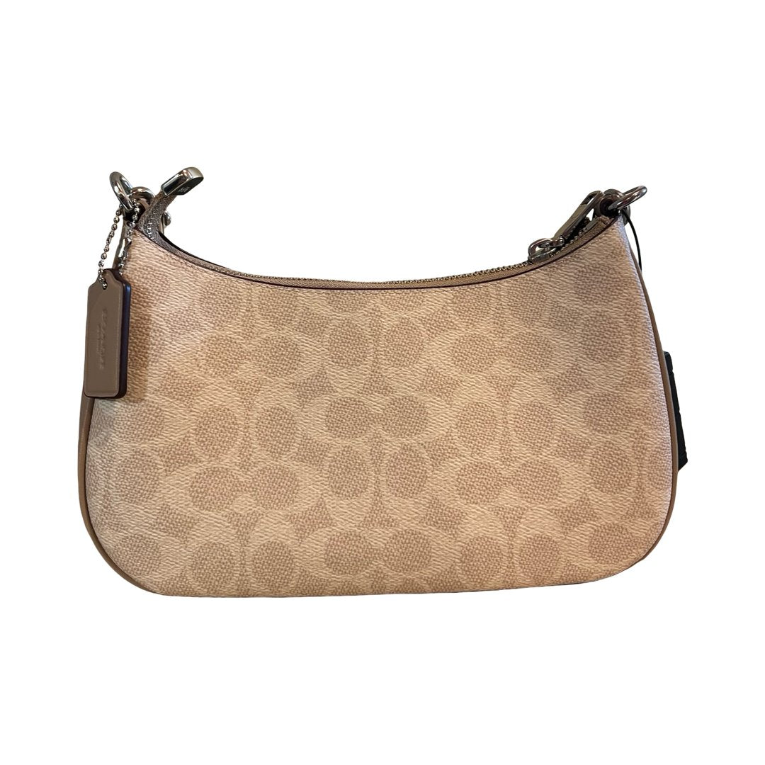 coach Signature Canvas Teri Shoulder Bag Shoulder Bag Beige, Tan Silver Hardware co33