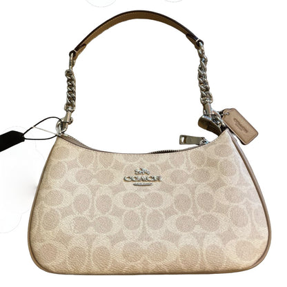 coach Signature Canvas Teri Shoulder Bag Shoulder Bag Beige, Tan Silver Hardware co33
