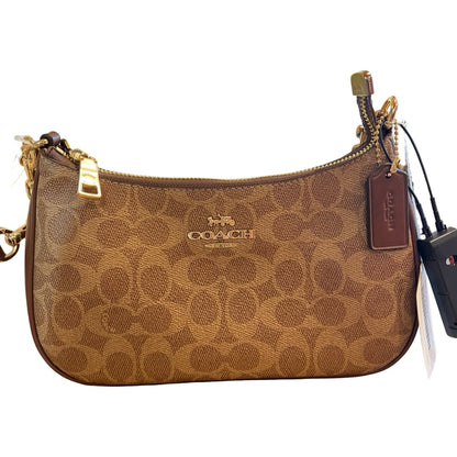 coach Signature Canvas Teri Shoulder Bag Shoulder Bag Brown, Khaki Gold Hardware co38