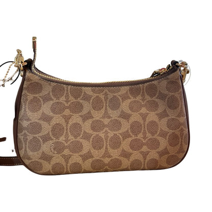 coach Signature Canvas Teri Shoulder Bag Shoulder Bag Brown, Khaki Gold Hardware co38