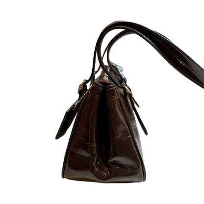 coach Patent Leather Unknown Shoulder Bag Dark Brown Silver Hardware co35