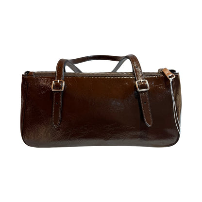 coach Patent Leather Unknown Shoulder Bag Dark Brown Silver Hardware co35