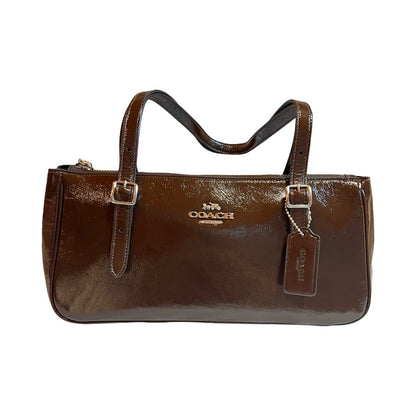 coach Patent Leather Unknown Shoulder Bag Dark Brown Silver Hardware co35