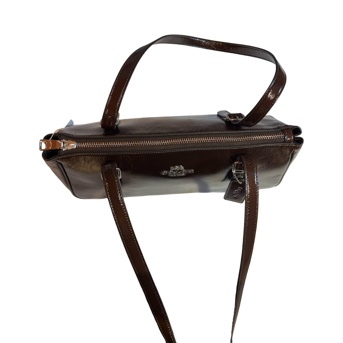 coach Patent Leather Unknown Shoulder Bag Dark Brown Silver Hardware co35