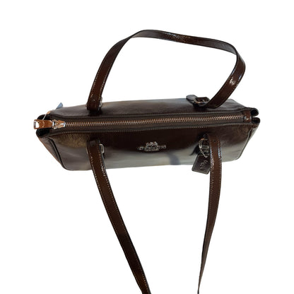 coach Patent Leather Unknown Shoulder Bag Dark Brown Silver Hardware co35