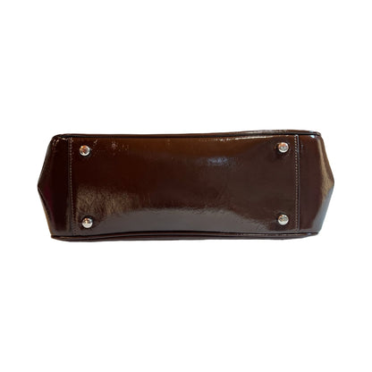 coach Patent Leather Unknown Shoulder Bag Dark Brown Silver Hardware co35