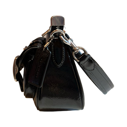 coach Patent Leather Pocket Hobo Shoulder Bag Black Silver Hardware co31