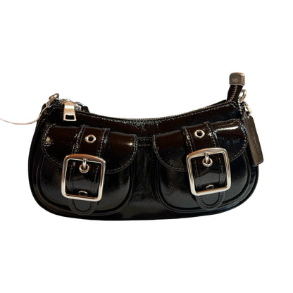 coach Patent Leather Pocket Hobo Shoulder Bag Black Silver Hardware co31