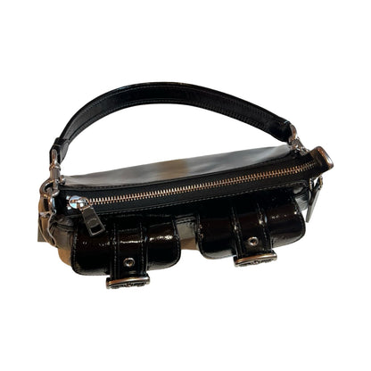 coach Patent Leather Pocket Hobo Shoulder Bag Black Silver Hardware co31
