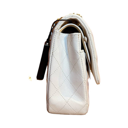 CHANEL Caviar Classic Flap Shoulder Bag White Gold Hardware Ch2264