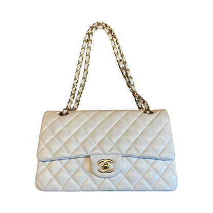CHANEL Caviar Classic Flap Shoulder Bag White Gold Hardware Ch2264