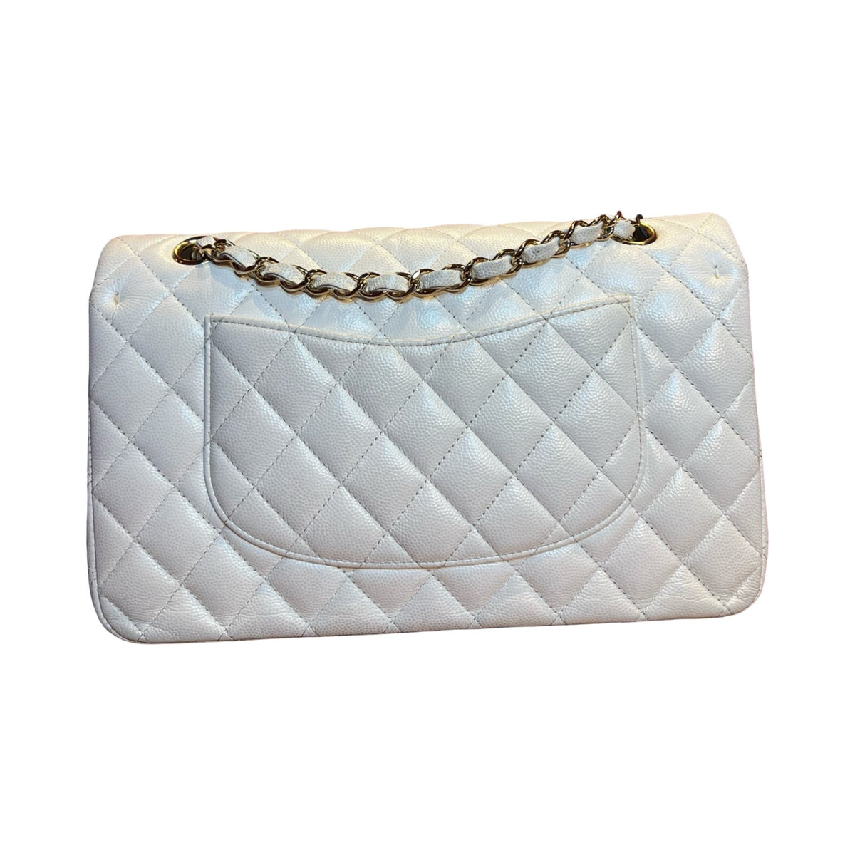 CHANEL Caviar Classic Flap Shoulder Bag White Gold Hardware Ch2264