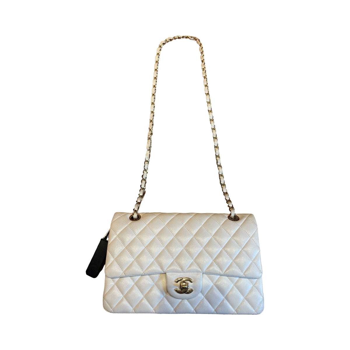 CHANEL Caviar Classic Flap Shoulder Bag White Gold Hardware Ch2264