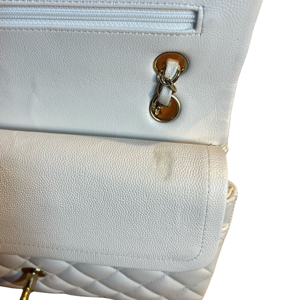 CHANEL Caviar Classic Flap Shoulder Bag White Gold Hardware Ch2264