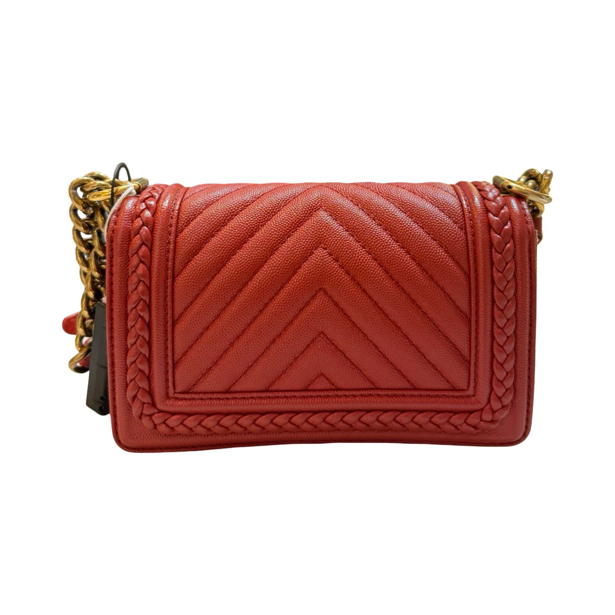 CHANEL Caviar Leather Boy Shoulder Bag Red Gold Hardware Ch2265