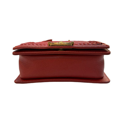 CHANEL Caviar Leather Boy Shoulder Bag Red Gold Hardware Ch2265