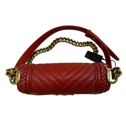 CHANEL Caviar Leather Boy Shoulder Bag Red Gold Hardware Ch2265