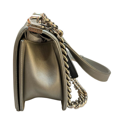 CHANEL Caviar Boy Bag Shoulder Bag Metallic Grey Ruthenium Hardware Ch2267